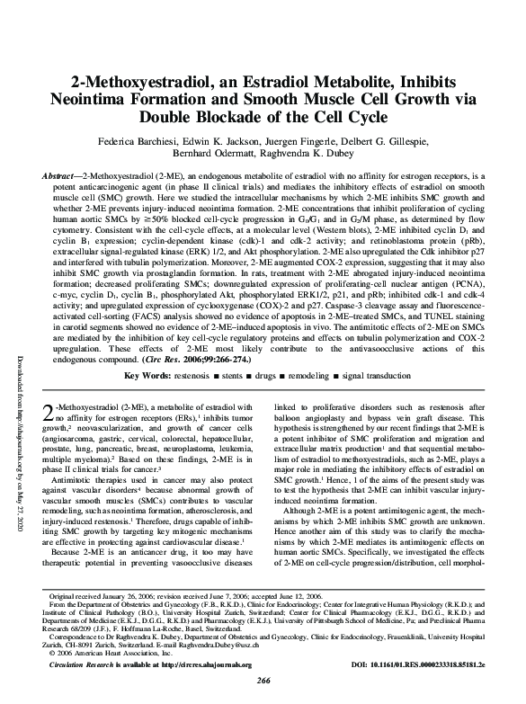 (PDF) 2-Methoxyestradiol, an Estradiol Metabolite, Inhibits Neointima ...