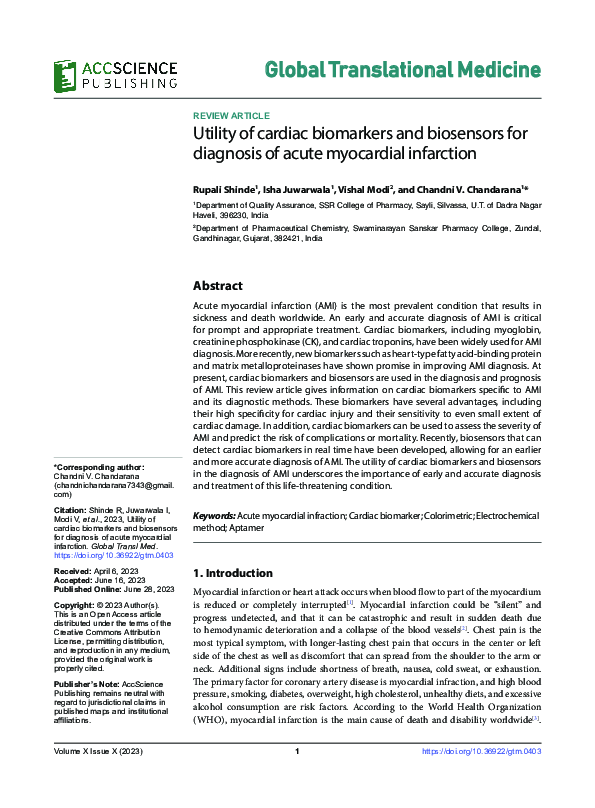 (PDF) Utility of cardiac biomarkers and biosensors for diagnosis of ...