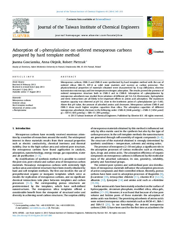 (PDF) Adsorption of l-phenylalanine on ordered mesoporous carbons ...