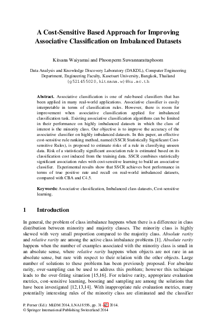 (PDF) A Cost-Sensitive Based Approach for Improving Associative ...
