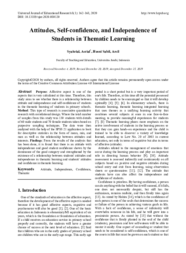 (PDF) Attitudes, Self-confidence, and Independence of Students in ...