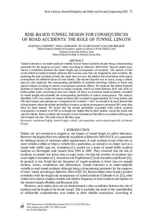 (PDF) Risk-Based Tunnel Design for Consequences of Road Accidents: The ...