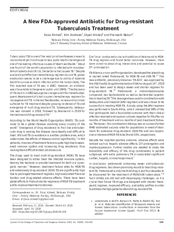 (PDF) A New FDA-approved Antibiotic for Drug-resistant Tuberculosis ...
