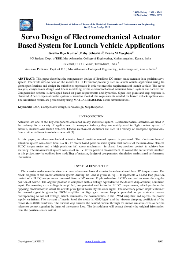 (PDF) Servo Design of Electromechanical ActuatorBased System for Launch ...