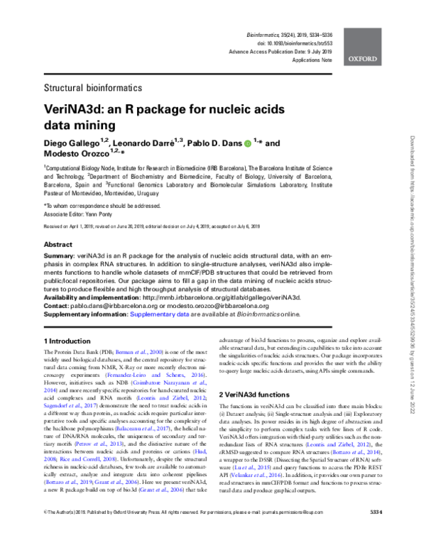 (PDF) VeriNA3d: an R package for nucleic acids data mining