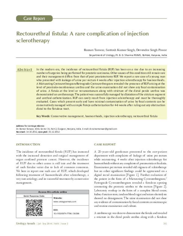(PDF) Rectourethral fistula: A rare complication of injection sclerotherapy