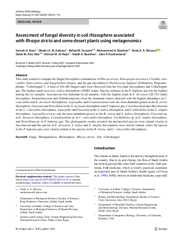 (PDF) Assessment of fungal diversity in soil rhizosphere associated ...