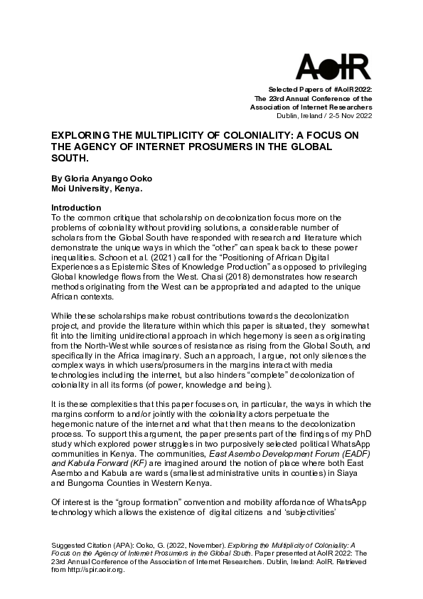 (PDF) Exploring the Multiplicity of Coloniality: A Focus on the Agency ...