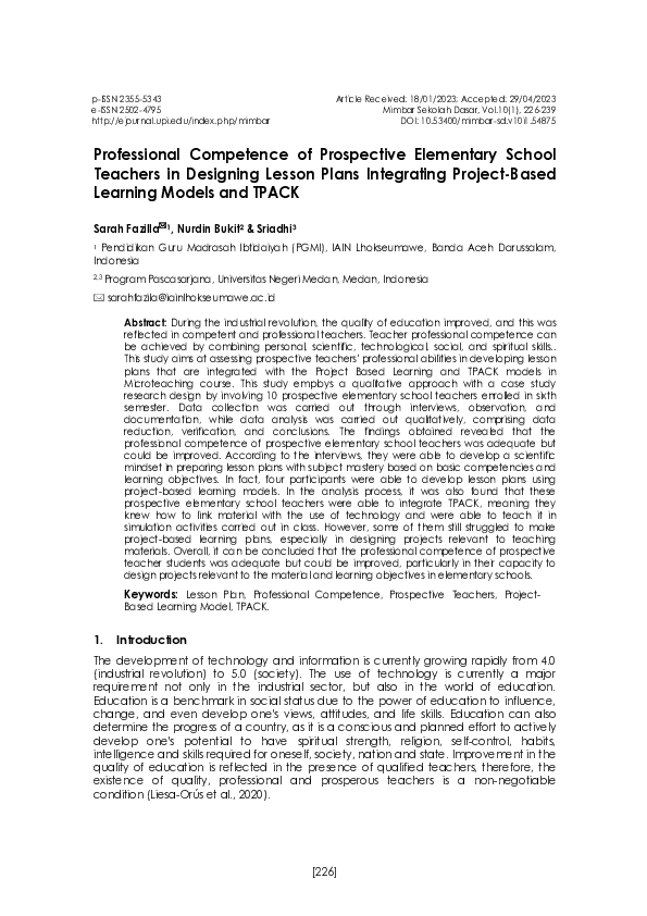 (PDF) Professional Competence of Prospective Elementary School Teachers ...