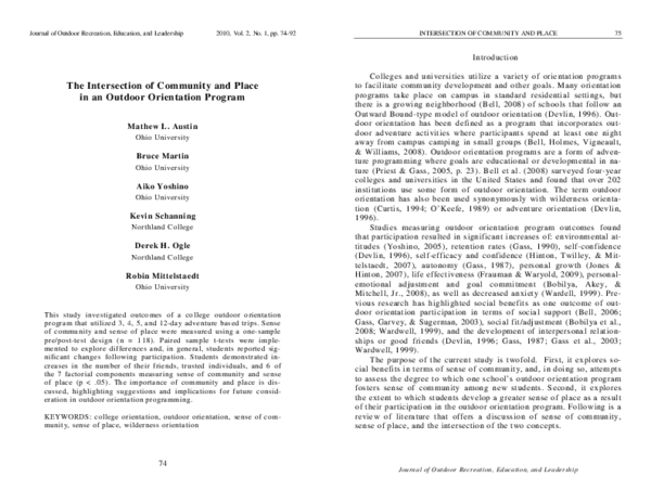 (PDF) The Intersection of Community and Place in an Outdoor Orientation ...