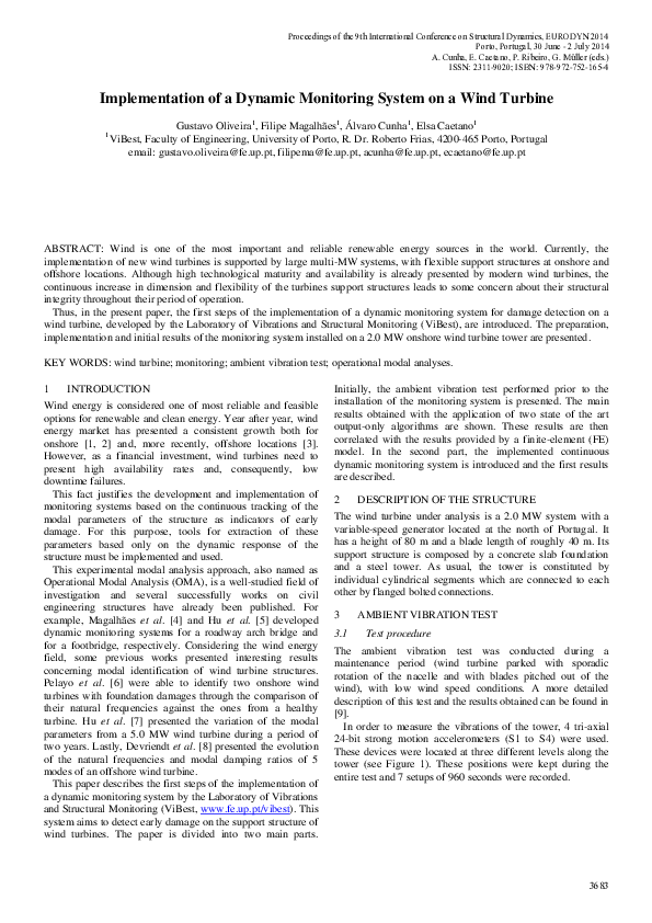 (PDF) Implementation of a dynamic monitoring system on a wind turbine