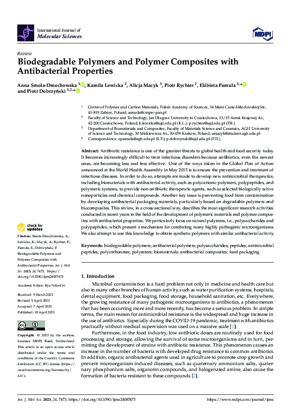 (PDF) Biodegradable Polymers and Polymer Composites with Antibacterial ...