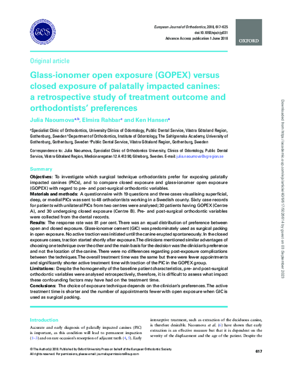 (PDF) Glass-ionomer open exposure (GOPEX) versus closed exposure of ...