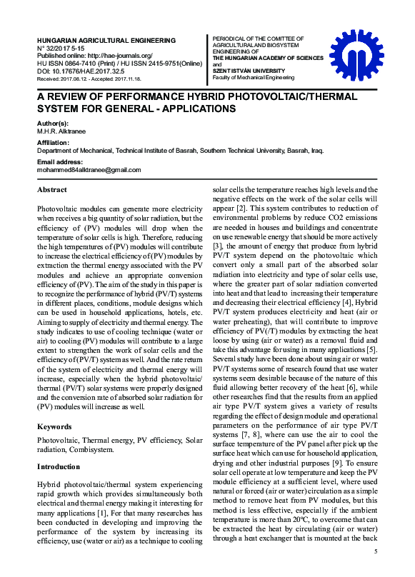 (PDF) A review of performance hybrid photovoltaic/thermal system for ...