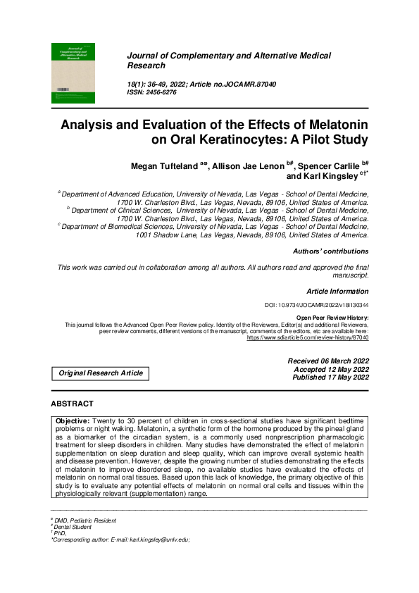 (PDF) Analysis and Evaluation of the Effects of Melatonin on Oral ...