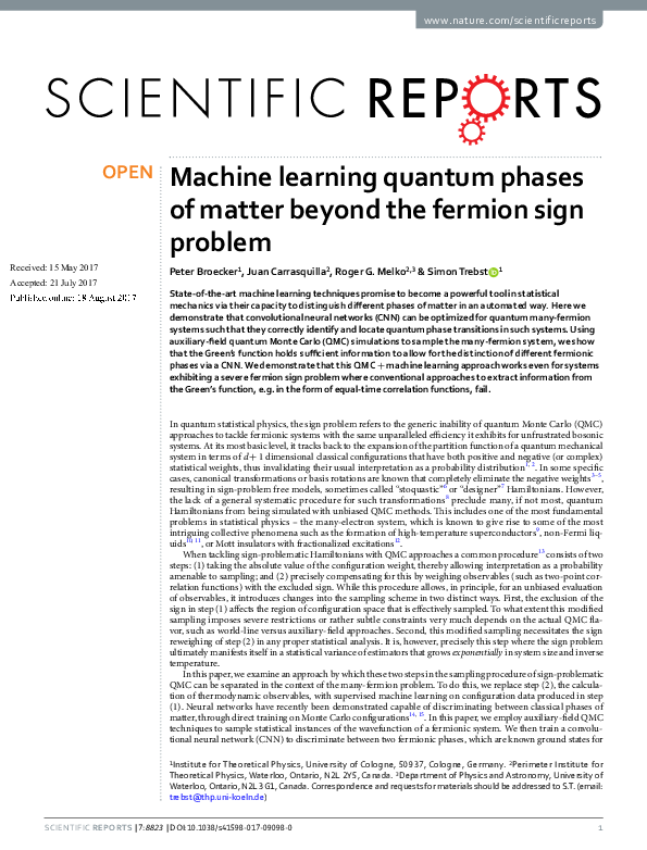 (PDF) Machine learning quantum phases of matter beyond the fermion sign ...