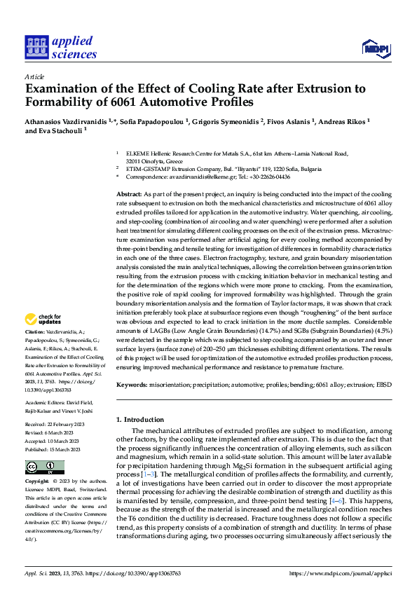 (PDF) Examination of the Effect of Cooling Rate after Extrusion to ...
