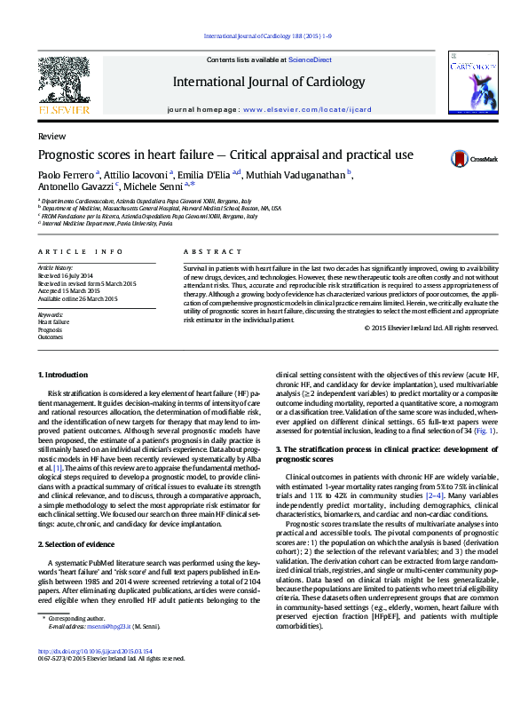 (PDF) Prognostic scores in heart failure — Critical appraisal and ...