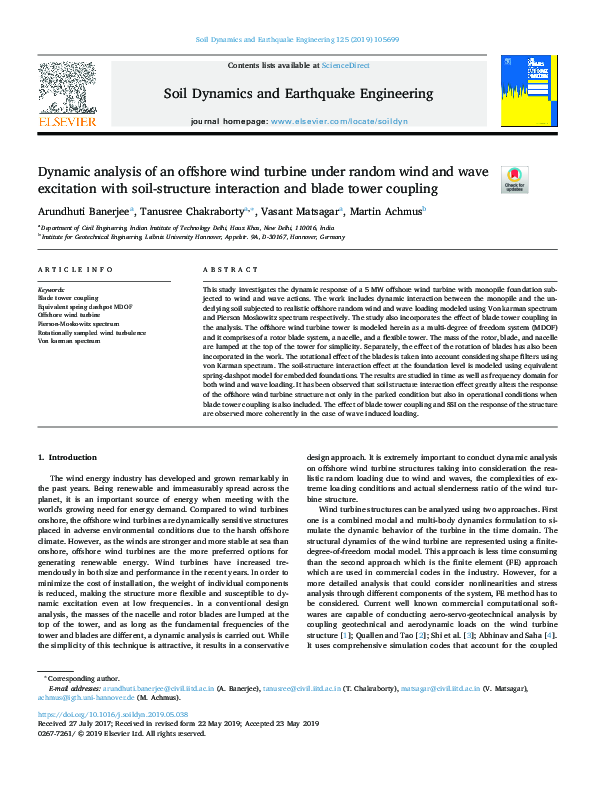 (PDF) Dynamic analysis of an offshore wind turbine under random wind ...