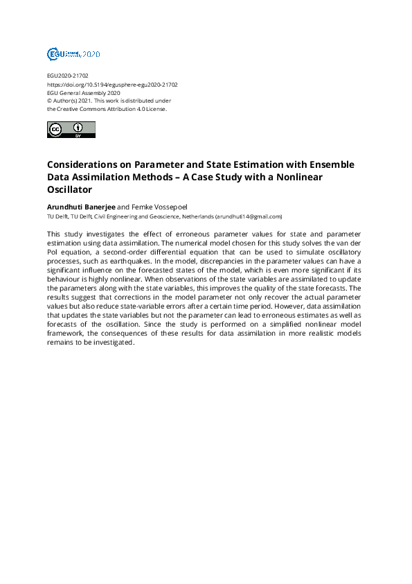 (PDF) Considerations on Parameter and State Estimation with Ensemble ...