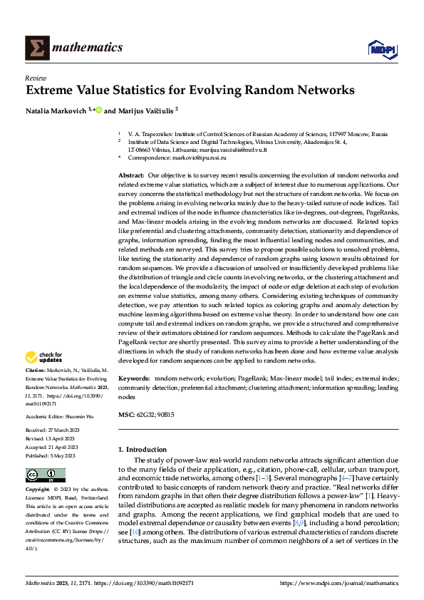 (PDF) Extreme Value Statistics for Evolving Random Networks
