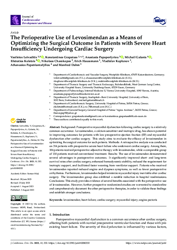 (PDF) The Perioperative Use of Levosimendan as a Means of Optimizing ...