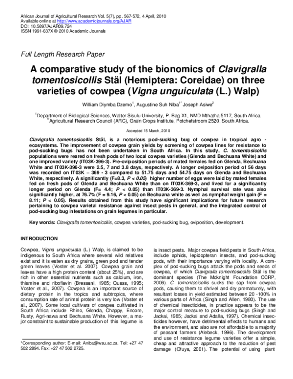 (PDF) A comparative study of the bionomics of Clavigralla ...