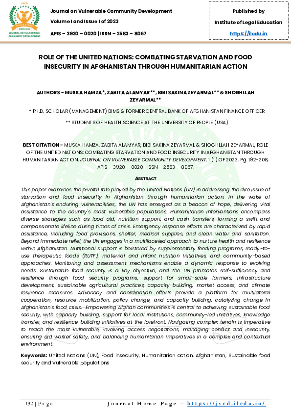 (PDF) ROLE OF THE UNITED NATIONS: COMBATING STARVATION AND FOOD ...