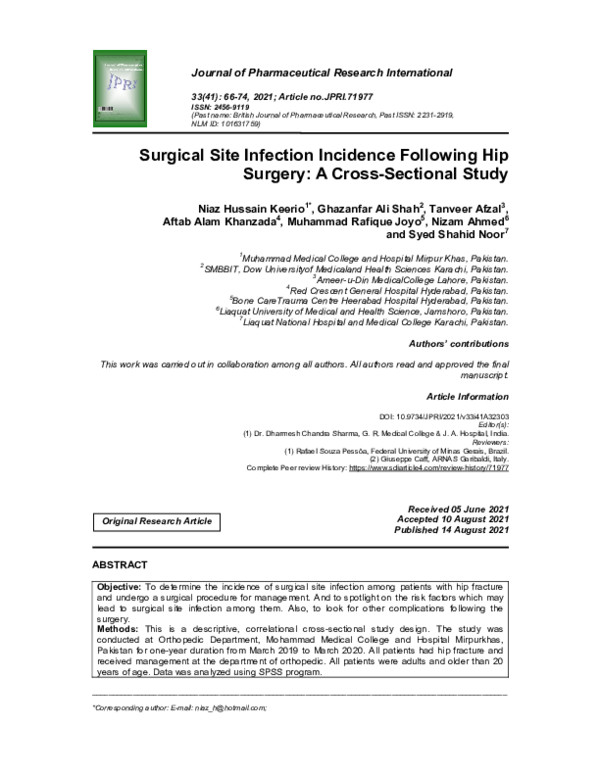 (PDF) Surgical Site Infection Incidence Following Hip Surgery: A Cross ...