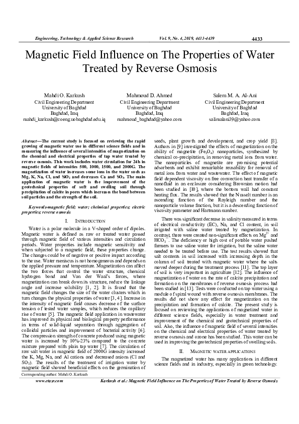 (PDF) Magnetic Field Influence on The Properties of Water Treated by ...