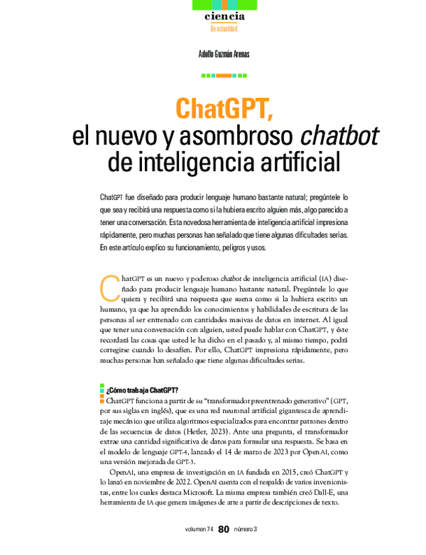 (PDF) ChatGPT, el nuevo y asombroso chatbot de inteligencia artificial