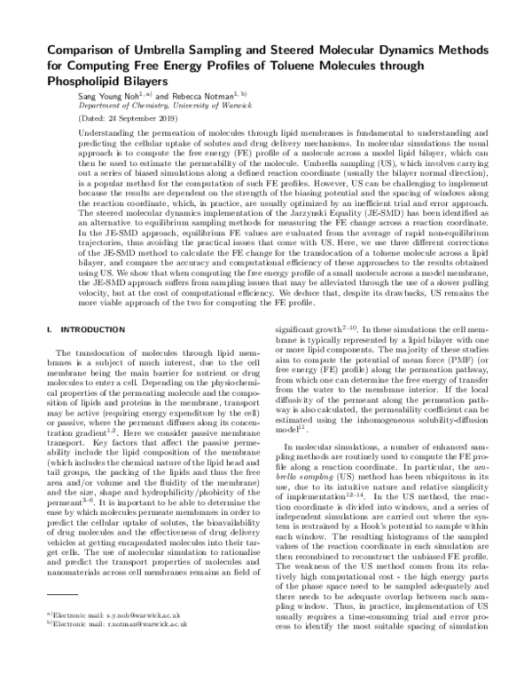 (PDF) Comparison of Umbrella Sampling and Steered Molecular Dynamics ...