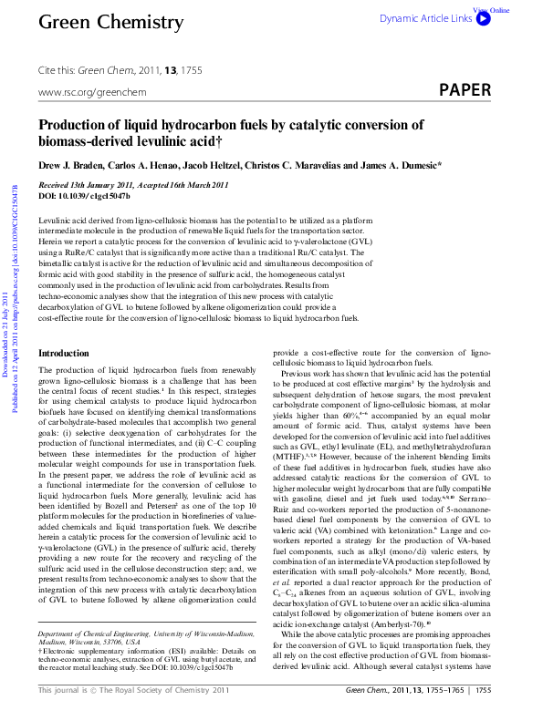 (PDF) Production of liquid hydrocarbon fuels by catalytic conversion of ...