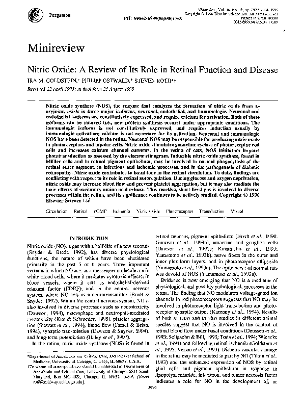 (PDF) Nitric Oxide: A Review of Its Role in Retinal Function and Disease