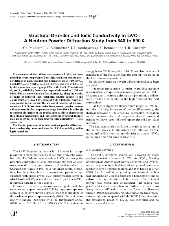 (PDF) Structural disorder and ionic conductivity in Li 1− x H x IO 3 ...