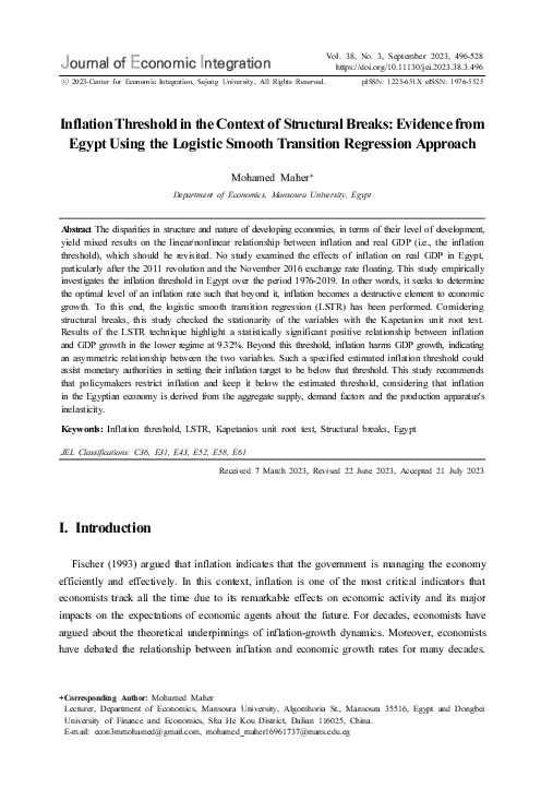 (PDF) Inflation Threshold in the Context of Structural Breaks: Evidence ...