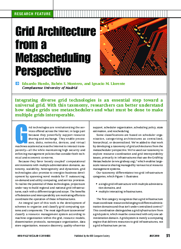 (PDF) Grid Architecture from a Metascheduling Perspective