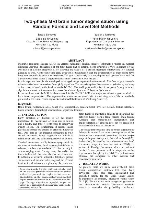 (PDF) Two-phase MRI brain tumor segmentation using Random Forests and ...