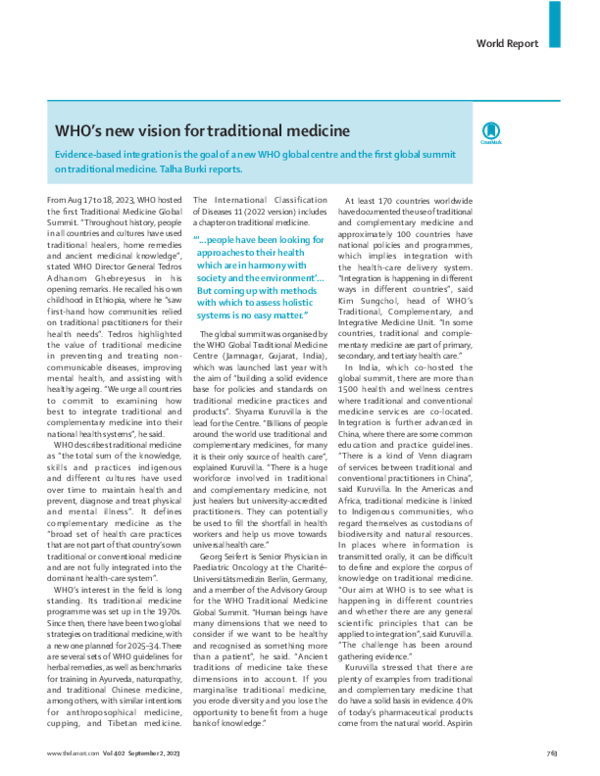 (PDF) WHO’s new vision for traditional medicine