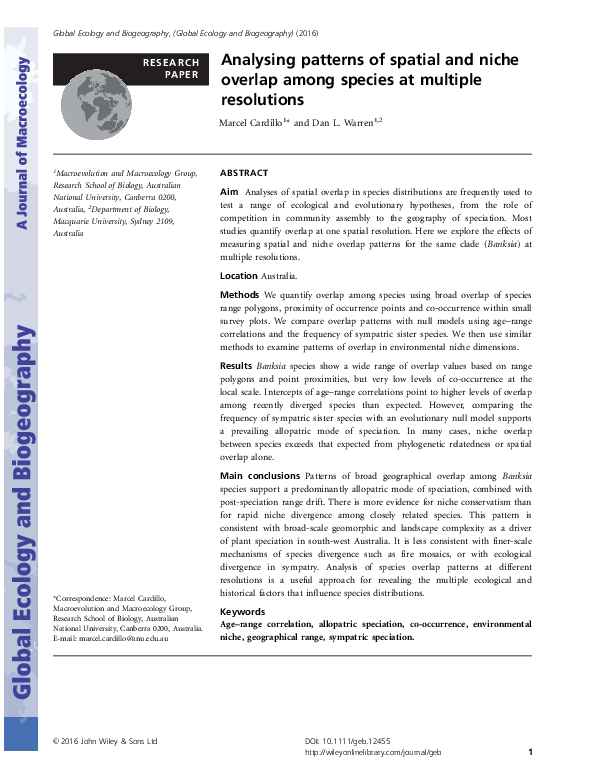 (PDF) Analysing patterns of spatial and niche overlap among species at ...