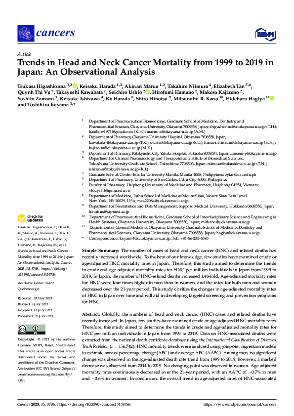(PDF) Trends in Head and Neck Cancer Mortality from 1999 to 2019 in ...