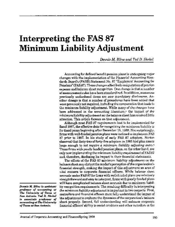 (PDF) Interpreting the FAS 87 minimum liability adjustment