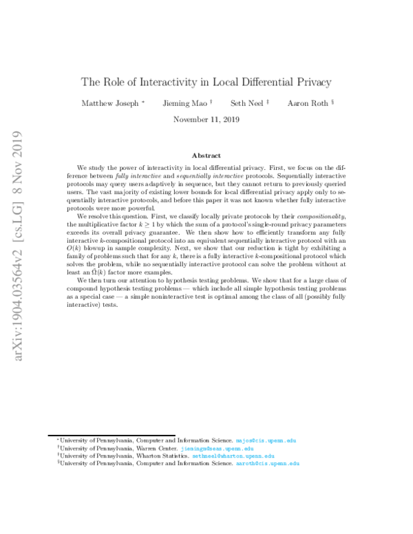 (PDF) The Role of Interactivity in Local Differential Privacy