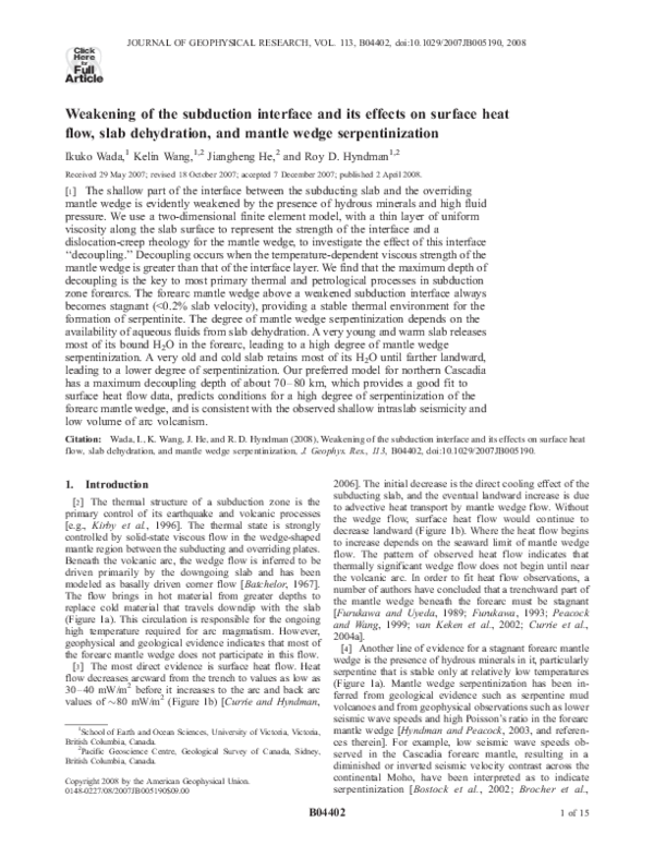 (PDF) Weakening of the subduction interface and its effects on surface ...