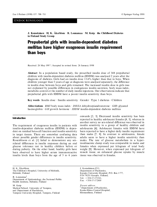 (PDF) Prepubertal girls with insulin-dependent diabetes mellitus have ...