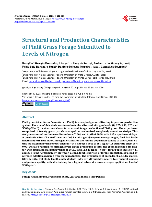 (PDF) Structural and Production Characteristics of Piatã Grass Forage ...