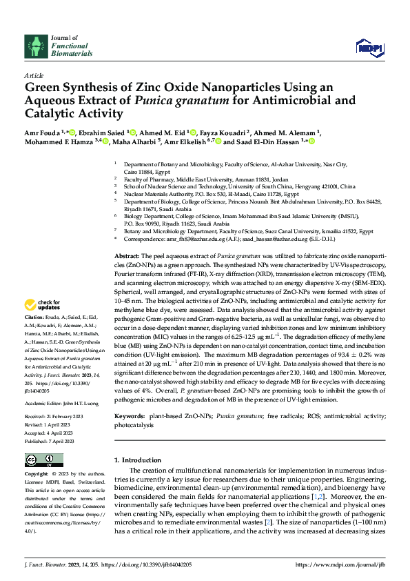(PDF) Green Synthesis of Zinc Oxide Nanoparticles Using an Aqueous ...