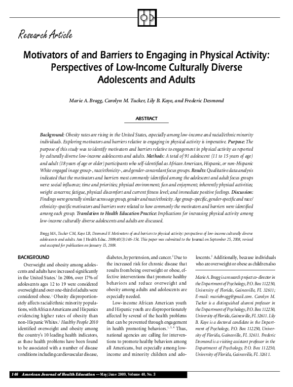 (PDF) Motivators of and Barriers to Engaging in Physical Activity