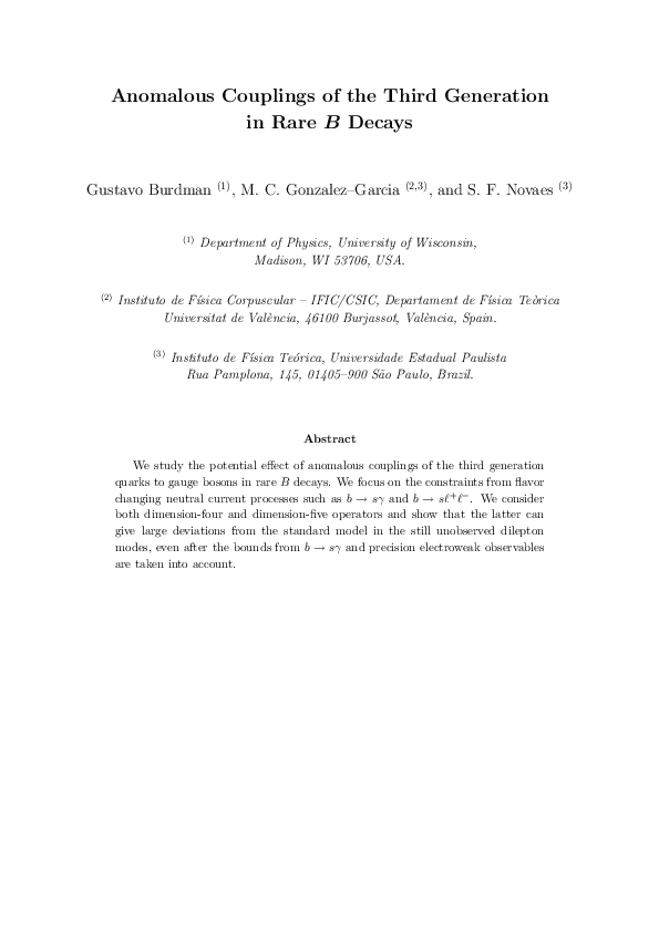 (PDF) Anomalous couplings of the third generation in rareBdecays