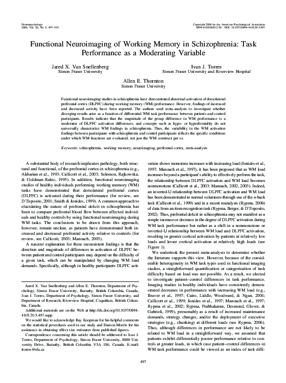 (PDF) Functional neuroimaging of working memory in schizophrenia: Task ...